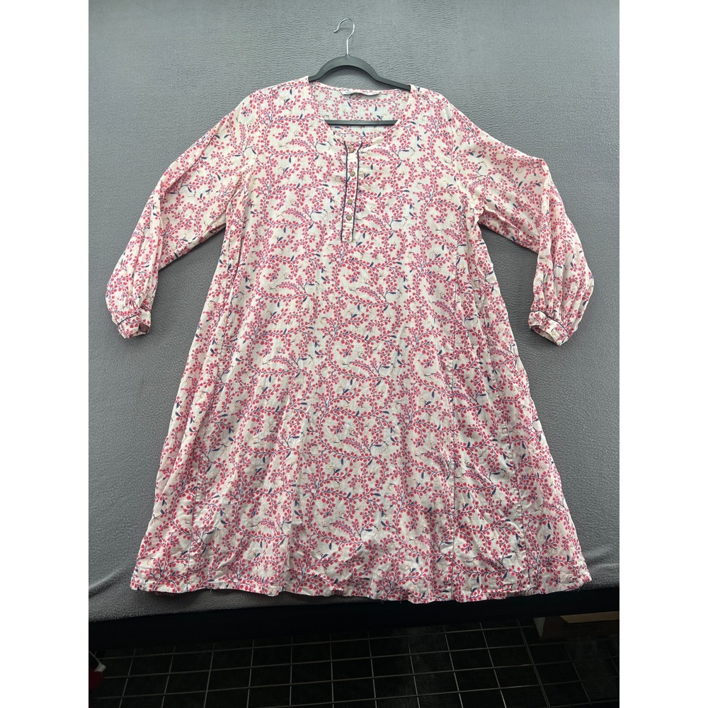 Generation Basic Pink Botanical Print Henley Midi Dress Womens 16 Long Sleeve